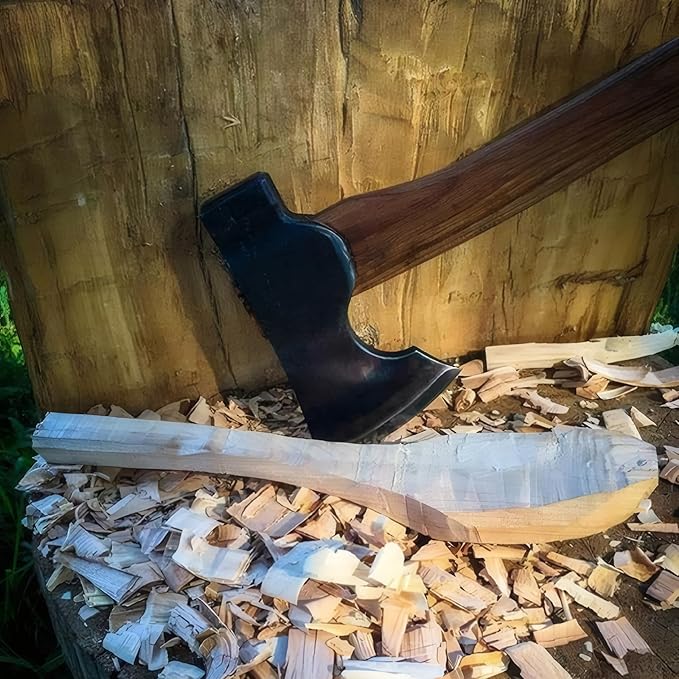 COUNCIL TOOL Wood-Craft Camp Carver Axe - 1.7 lbs Bushcraft Axe with 22" Curved Hickory Handle & Leather Sheath - WC17CCA22S