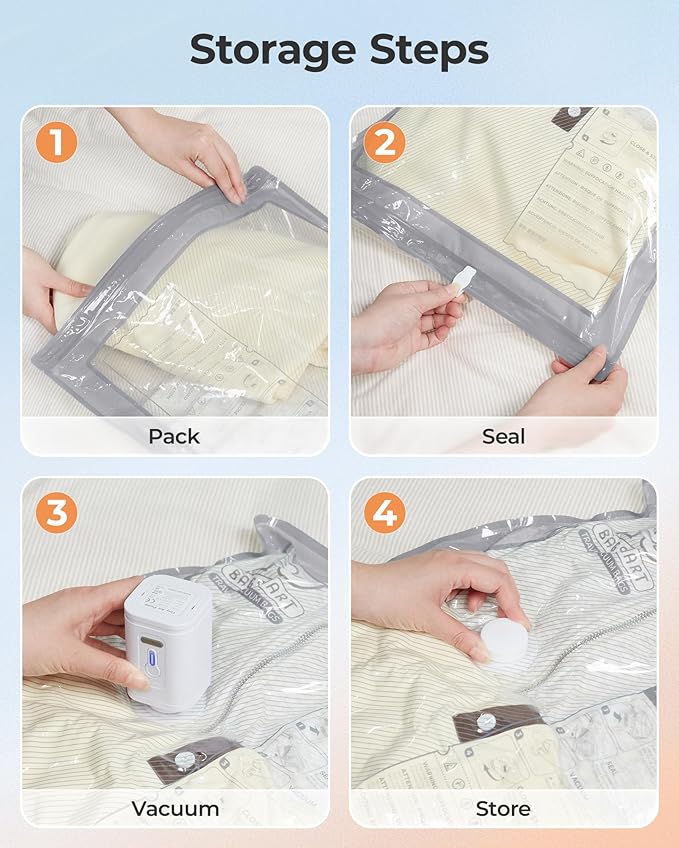 BAGSMART Vacuum Storage Bags with Portable Pump, Travel Space Saver Bags for Clothes, Heavy Duty Compression Bags for Storage, Vacuum Seal Bags with Hand Pump, Travel Essentials for Packing-Khaki