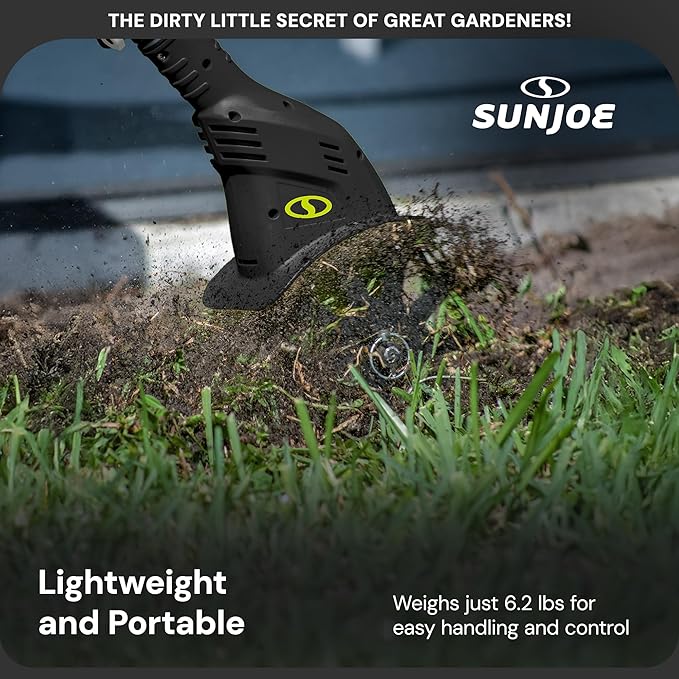 Sun Joe 24V-TLR-LTE 24-Volt Amp Cordless Garden Tiller + Cultivator, Kit (w/2.0-Ah Battery + Quick Charger)