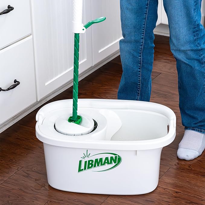 Libman Lightning Spin Mop System Plus 3 Refill Head | Mop and Bucket with Wringer Set | Floor Mop | Spin Mop | Libman Mop | Mops for Floor Cleaning | Hardwood Floor Mop | 4 Total Mop Heads Included