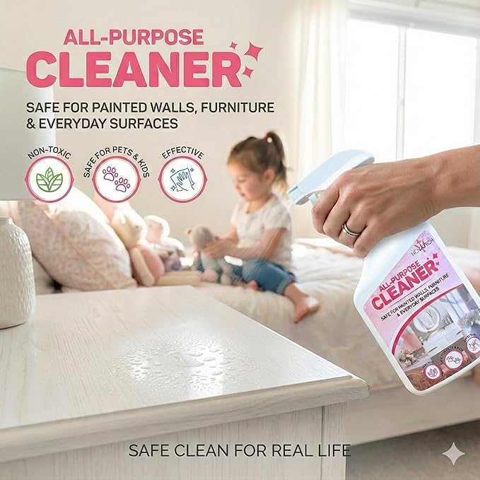All Purpose Cleaning Spray – Non-Toxic, Pet & Kid Safe, Multi-Surface Cleaner for Walls, Furniture, Counters, Bedrooms & Everyday Surfaces. Safe cleaner for Painted or Finished Surfaces.