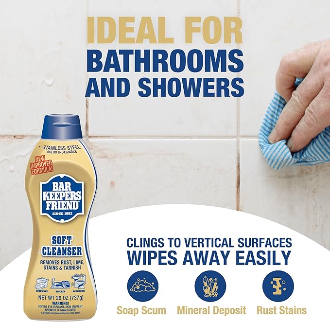 Bar Keepers Friend Soft Cleanser Liquid (2 x 26 oz) Plus Dish Fish Sponge - Multipurpose Cleaner & Rust Stain Remover for Stainless Steel, Porcelain, Ceramic Tile, Copper, Brass & More