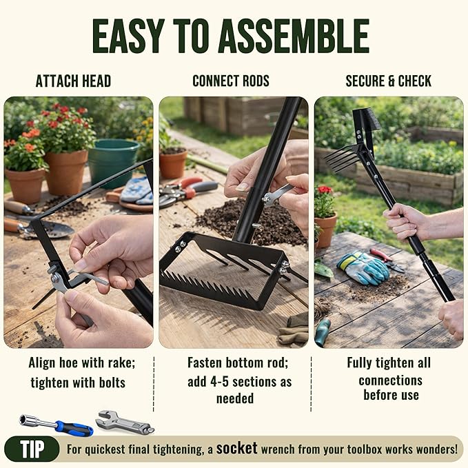Gardzen 70" Garden Hoe for Weeding, Long Handle Hula Tool with Serrated Blade, Heavy Duty 2-in-1 Stirrup Scuffle Weeder, Cultivator Rake for Loosening Soil & Planting