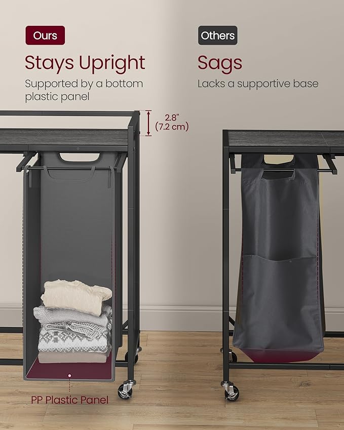 VASAGLE Laundry Sorter, 43.5 Gal. (165 L) Laundry Hamper Basket with 3 Compartments, Rolling Cart with Wheels, Shelf, Removable Bags, Pockets, Slate Gray and Charcoal Gray UBLH031G01