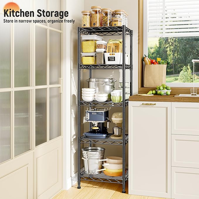 5 Tier Metal Shelving Unit Wire Shelving,Storage Shelves for Small Space:Adjustable Storage Rack Standing Bathroom Shelf and Narrow Shelf for Laundry Dorm Kitchen Pantry Closet15.8"w*11.8"D*53"H