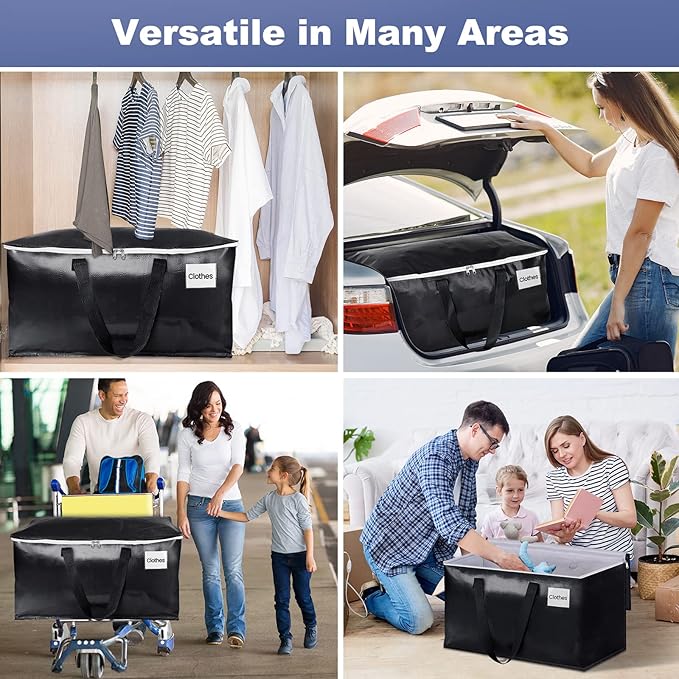 StorageRight Heavy Duty Moving Boxes-Moving Bags with Zipper, Reinforced Handles and Tag Pocket-Collapsible Moving Supplies-Totes for Storage Great for moving, Storage and Travel 93L(Black-6 Pack)