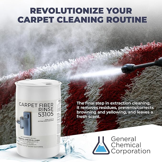 CarpetGeneral- Carpet Fiber Rinse & Odor Neutralizer Solution 53105|Prevent Browning, Bleeding & Odors with Top Carpet Cleaner Liquid|Carpet Fiber Rinse Professional Residue Attracting Agent 55 Gallon