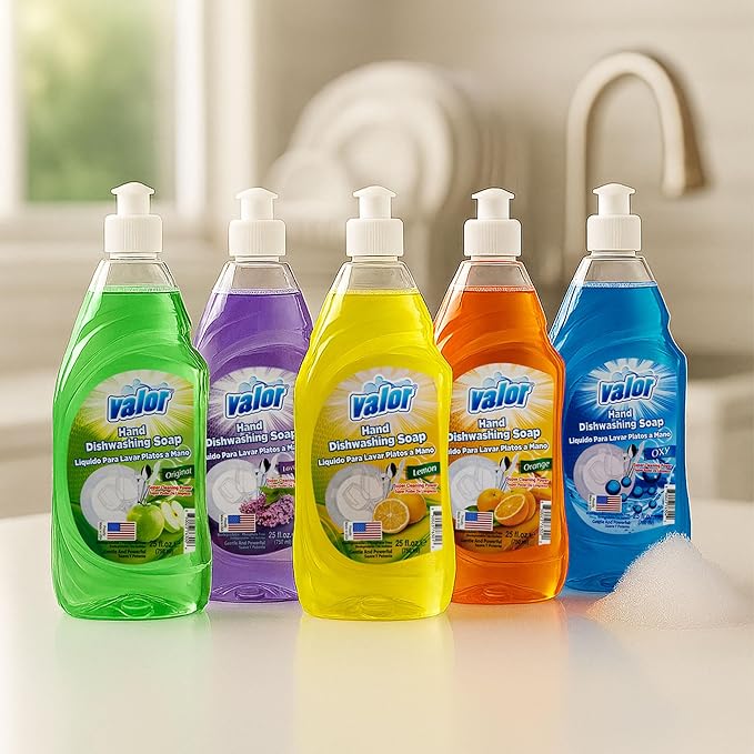 Valor Dishwashing Liquid, 25 fl oz – Dish Soap for Kitchen & Bathroom, Grease-Fighting, Gentle on Hands, Fast Rinse, Eco-Friendly Biodegradable Formula (25 fl oz (Pack of 12), Orange)