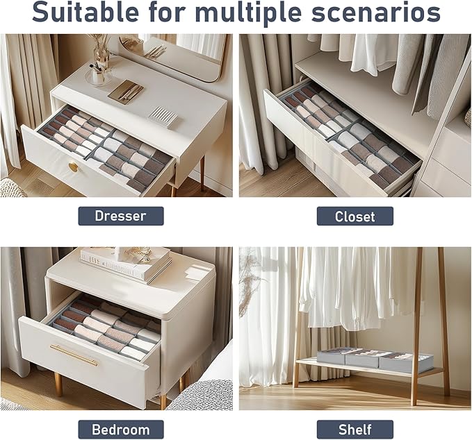 Joyoldelf Sock Organizer Drawer Organizer - Underwear Organizer, Collapsible Closet Organizers and Storage Sock Holders Organizers for Storing Socks, Ties, Belts 2 Pack(Gray)