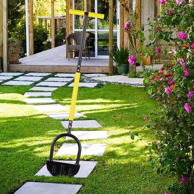Saw Tooth Edger Lawn Tool with T Grip Handle，Half Moon Shape，Sharp Saw-Tooth，Tool with T Grip Handle, Hand Edging Tools for Landscaping, Garden, Flower Beds, Borders, Sidewalk, Turf, Yard (C)