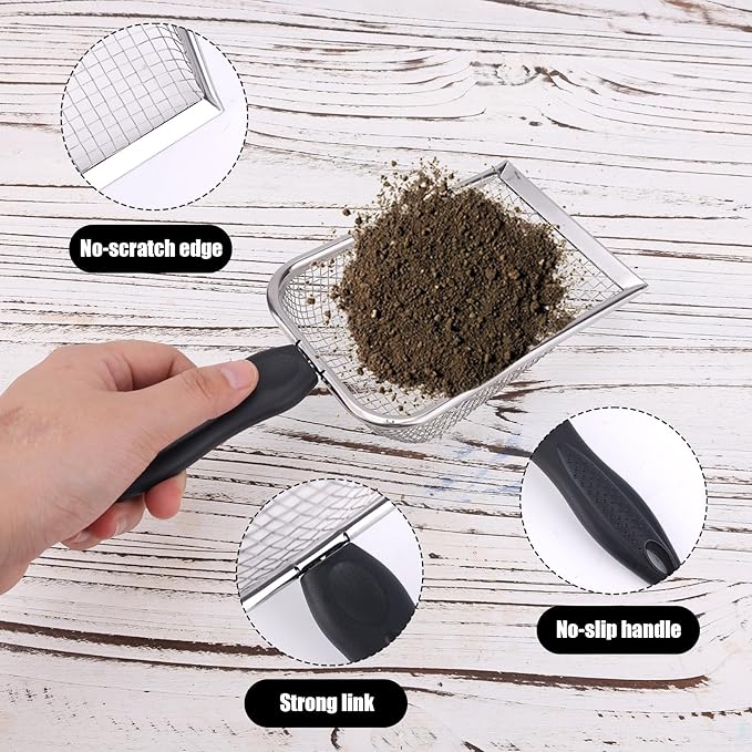2pcs Gardening Soil Sifter, 5 & 2.8mm Garden Sand Compost Sieves Dirt Rocks Scoop Shovels with Ergonomic Handle Planting Tool Accessories Supplies