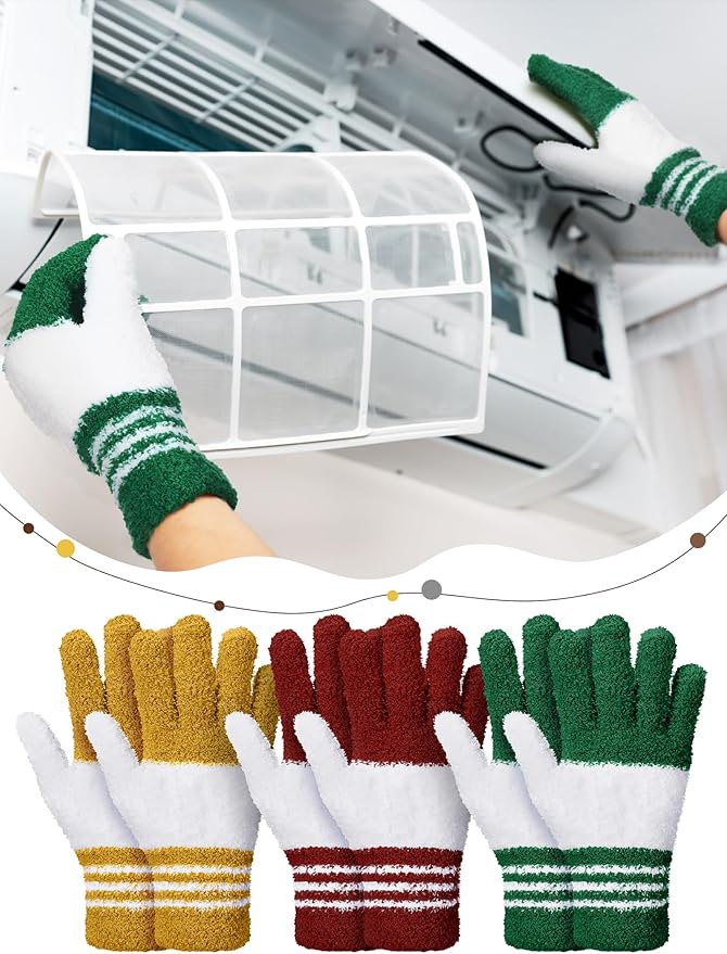Patelai 3 Pairs Microfiber Plant Dusting Gloves Leaf Cleaning Gloves for Indoor Plants, Blinds, Furniture, House (Red,Green,Yellow,Medium)