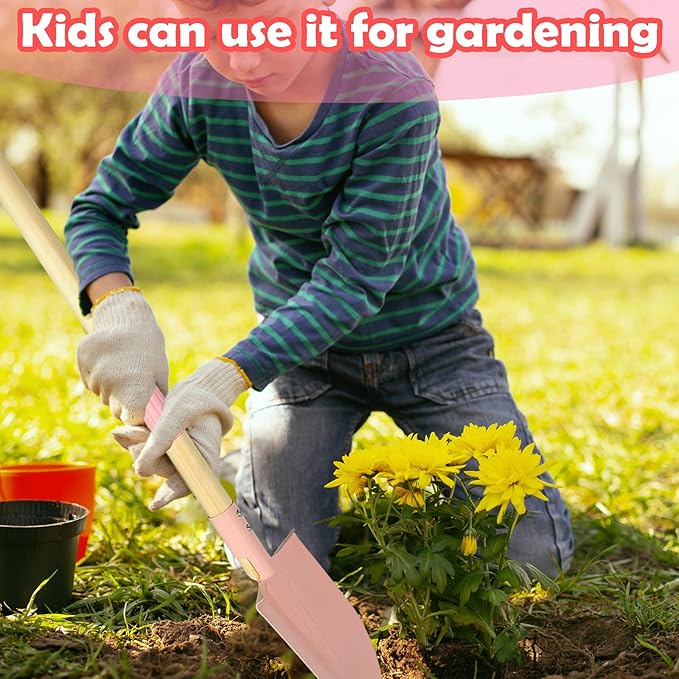 Small Garden Shovel-Kid's Size Wooden Handle Metal Head Shovel (Pink)