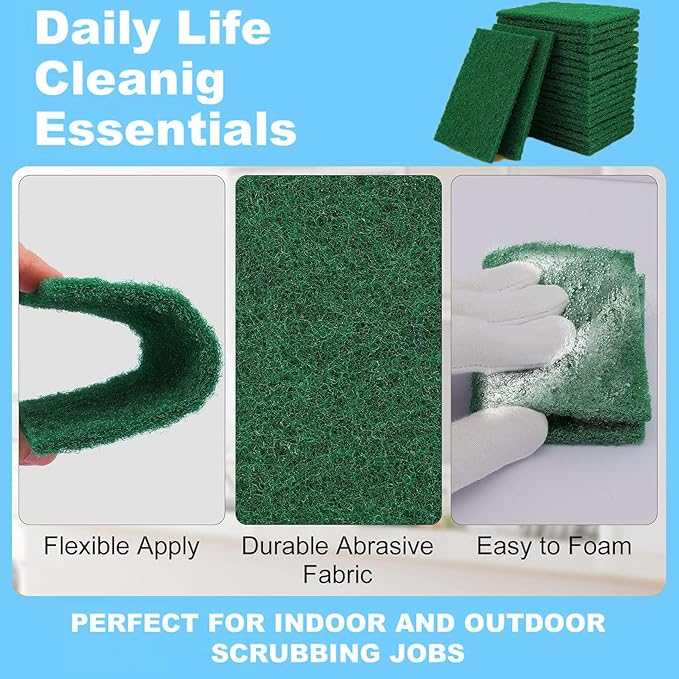 100 Pcs Scouring Pads, 4 x 6 inch Green Scrub Pads, Non Scratch Household Scrub Pad (Green)