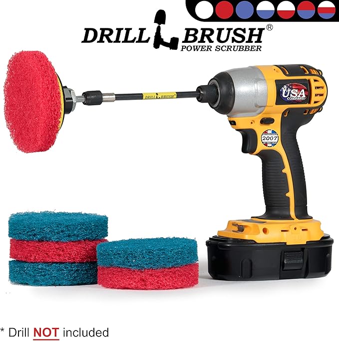 Drill Brush - Drill Attachment - Kitchen - Bathroom - Power Scrubber Pads - Stove - Cleaning Pads - Cooktop - Oven Rack - Kitchen Sink - Bath Mat - Bathroom Sink - Shower Cleaner - Vinyl Flooring