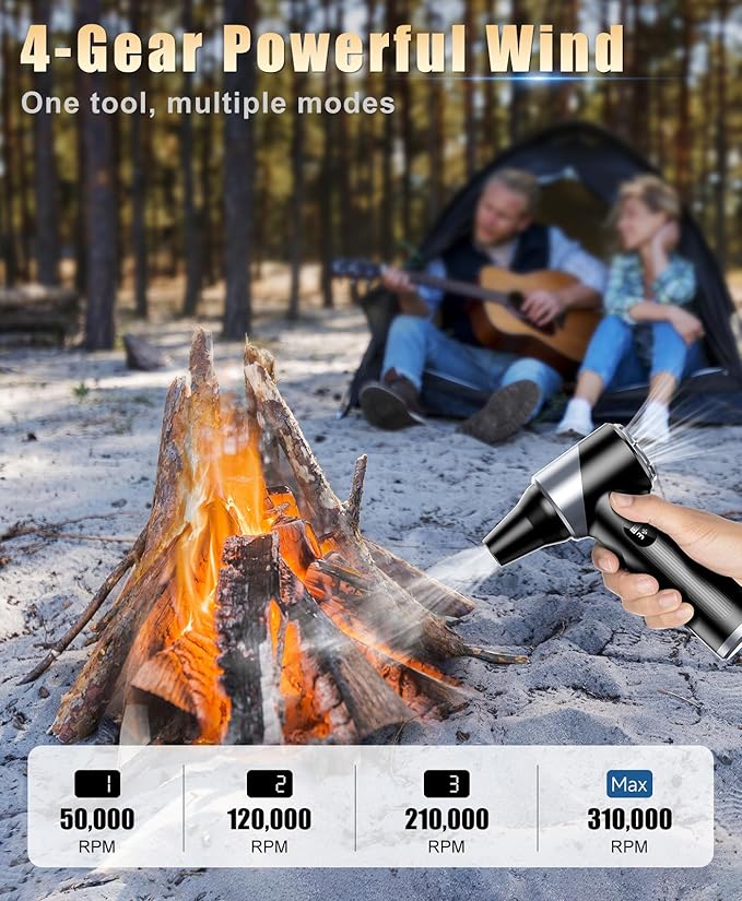 Compressed Air Duster-310,000RPM Cordless Air Blower with LED Light, 4 Gear Adjustable Turbo Fan, Super Power Electric Air Duster for Computer, Keyboard, Outdoor, House and Car