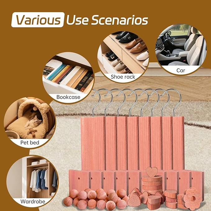 Cedar Blocks for Clothes Storage 67 Pack, Cedar Chips, Cedar Wood Balls and Rings, 100% Natural Aromatic Accessories for Closets and Drawers Freshener