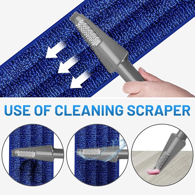 Microfiber Hardwood Floor Mop - Wet Dry Spray Mop with 4 Washable Pads for Tile Wood Laminate Vinyl Marble Home Kitchen - 500+ ML Refillable Bottle Dark Blue