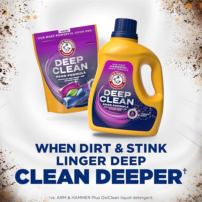 ARM & HAMMER Deep Clean Odor Formula Liquid Laundry Detergent, Radiant Burst Scent, 75 Fl Oz, 50 Loads