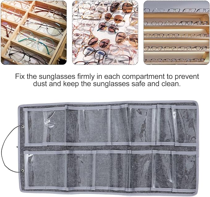 BESPORTBLE Wall Hanging Sunglasses Storage Pouch Grey Felt Dustproof Eyewear Organizer Bag for Bedroom Bathroom and Travel