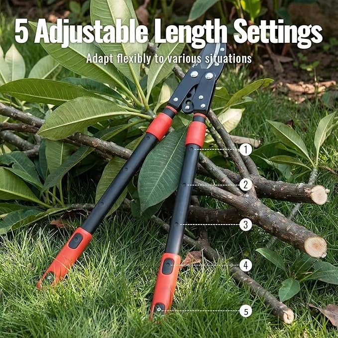 AGRICUT Extendable Garden Loppers Anvil - Tree Trimmer 2" Cut Capacity Hedge Clippers with Sharp High Carbon Steel Blade Hand Loppers for Cutting Branches