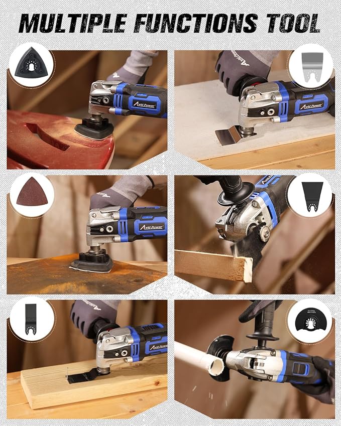 AVID POWER Oscillating Tool, 3.5-Amp Oscillating Multi Tool with 4.5° Oscillation Angle, 6 Variable Speeds and 13pcs Saw Accessories, Auxiliary Handle and Carrying Bag - Blue