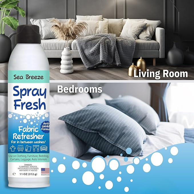 Spray Fresh Fabric Refresher, Sea Breeze, 8 oz — Deodorizer and Freshener for Clothing, Bedding, and Furniture