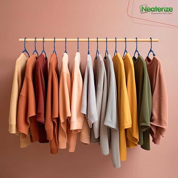 NEATERIZE Clothes Hangers Plastic 100 Pack for Adults - Plastic Hangers, The Perfect Coat Hanger and Space Saving Clothes Hangers for Closet - Navy Blue Hangers