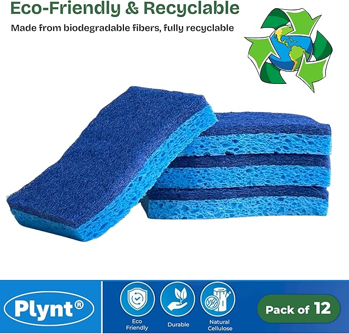 Zero Scratch Scrub Sponge, Pack of 12 Sponges for Dishes, Kitchen & Bathroom, Zero Scratch, Multi-Surface Safe, Cleans Fast, Tackles Tough Messes, Safe for Nonstick Pots & Pans
