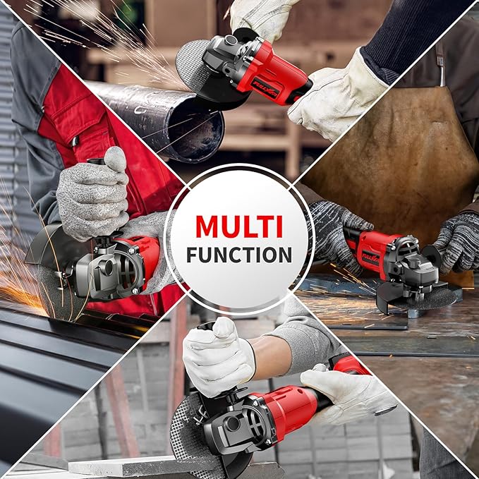 Cordless Angle Grinder 4-1/2 inch, 3-Speed Adjustable, 10000 RPM Electric Angle Grinder Portable with 2*4.0Ah Batteries & 3 Wheels, Battery Powered Grinder Tool Kit for Wood/Metal/PVC Cutting