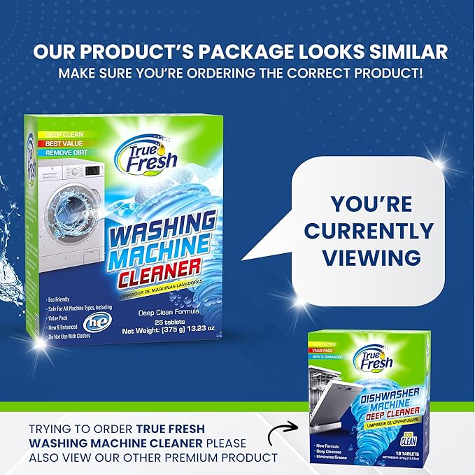 True Fresh Washing Machine Cleaner Tablets - 25-Pack & 15-Pack - Deep Clean & Descale All Internal Parts, Ideal for All Washers Top Load, Front Load, HE, Septic Safe (40 Tablets)