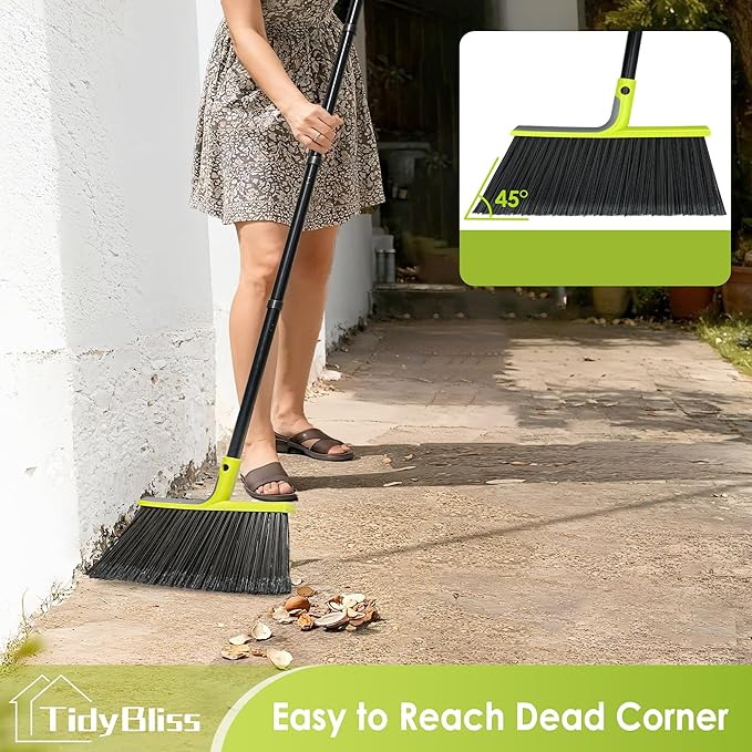 4 Packs Outdoor Broom Heavy Duty, 56 inches Tall Commercial Soft Bristle Angle Brush for Sweeping Outside Patio Garden Porch Deck Shop Restaurant Garage House Lobby Hardwood Floors (Green)