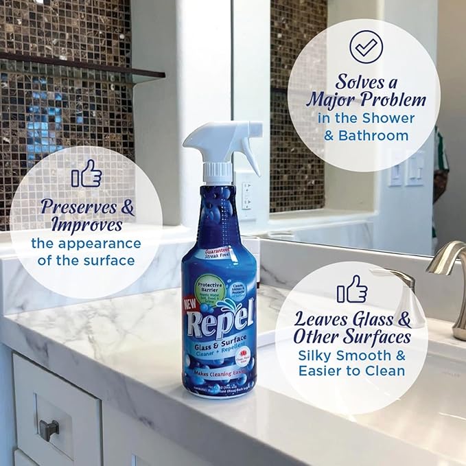 Clean-X REPEL Glass & Surface Cleaner 32 fl. oz. - Cleans & Repels water spots and dirt on glass, mirror, tile and multi surface by UNELKO (2)