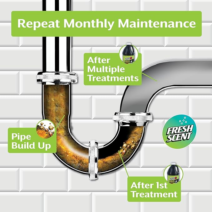Liquid Rhyno Drain Build-Up Remover, Natural Enzyme Cleaner Treatments with Fresh Scent for Sink, Bathtub, Toilet & RV Drain Odor Control, 4 Treatments (64 oz)