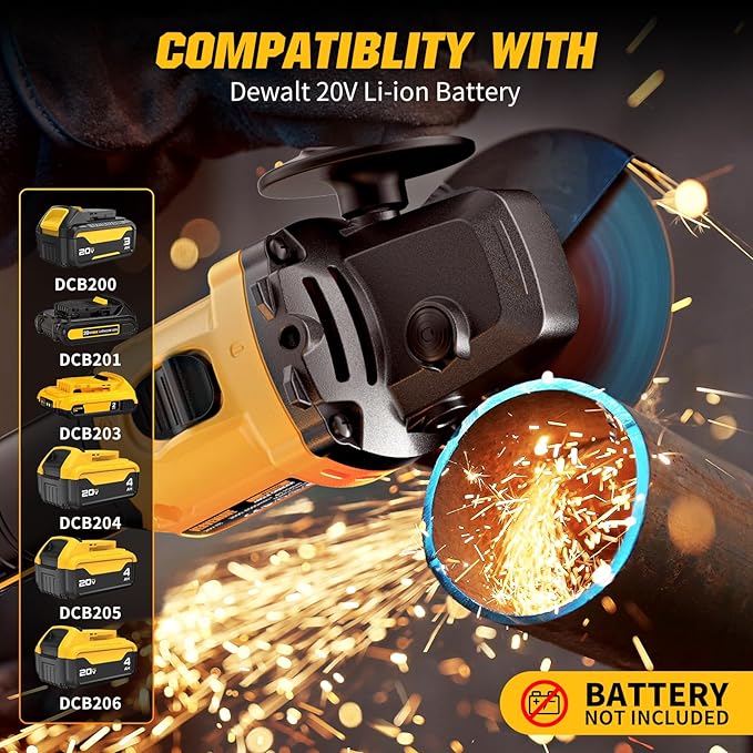 Angle Grinder 4-1/2" Brushless for Dewalt 20V Battery, 6 Variable Speed Power Grinder, Cordless Angle Grinder Power Tools For Cutting Grinding Polishing (Tool Only)