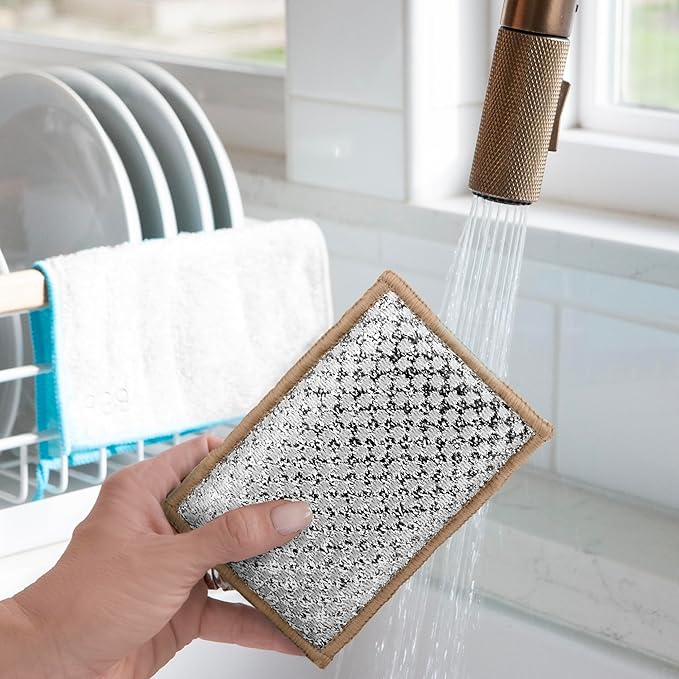 OGGI Bambou Odor-Free Scrubbing Sponges - Natural Scrub Sponges for Dishes, 91% Bamboo-Derived Rayon Cellulose Fiber, Reusable, Absorbent, Durable Scrubbers, Non-Scratch, Washable - 3 pcs, 7x4