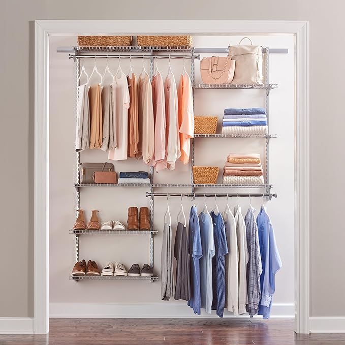 Rubbermaid Configurations Deluxe Custom Closet Kit, 3-6 Ft. Adjustable Metal Wire Shelving, Titanium Finish, Expandable Organization System, Hardware Included, for Home Closet/Pantry/Laundry/Mudroom