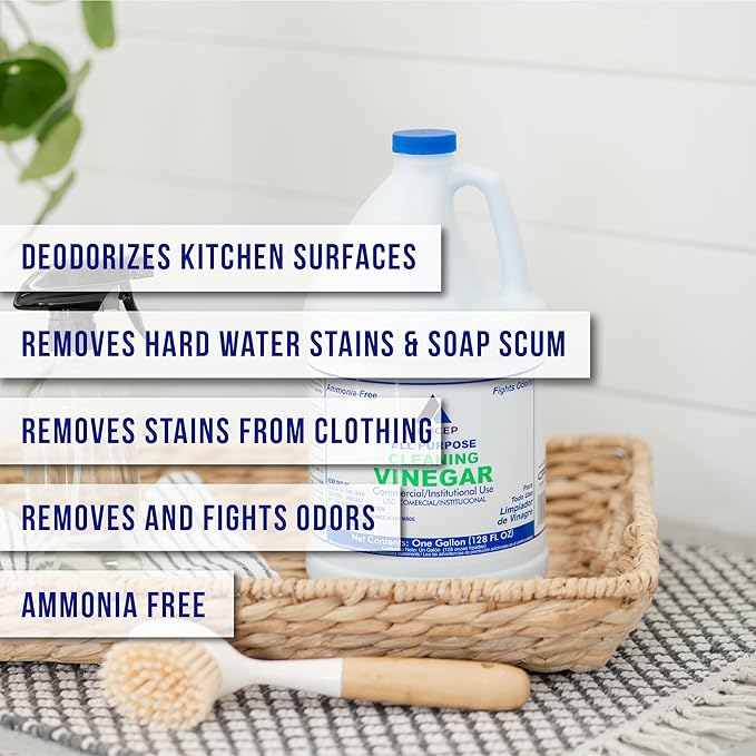 All-Purpose White Vinegar Cleaning Solution, 1 Gallon, Multi-Surface Cleaner for Hard Water Stains, Bathroom and Kitchen Surfaces, and Clothes, Effective Deodorizer