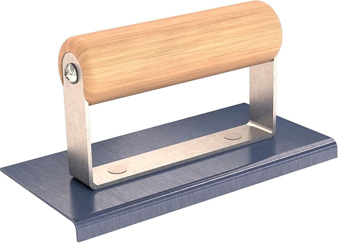 Bon Blue Steel Edger – 6 in. x 3 in. Concrete Finishing Tool with 1/8 in. Radius, 3/8 in. Depth, and Wood Handle for Smooth, Precise Edges on Concrete Surfaces