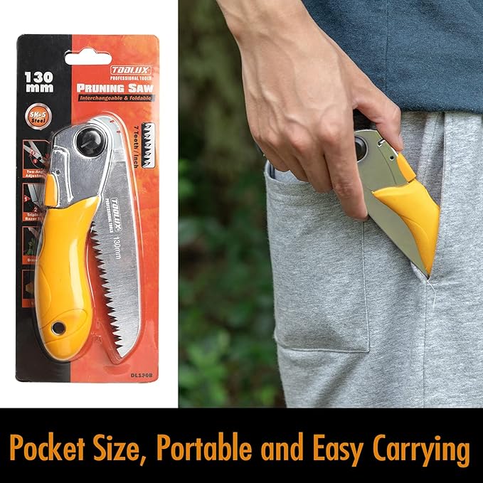 Toolux 5 Inch Folding Saw, SK5 Steel Pruning Hand Saw, Camping Saw for Smooth Cutting, Camping, Gardening, Tree Pruning, Wood Cutting, Compact Design with Non-Slip Ergonomic Handle for Outdoor Use