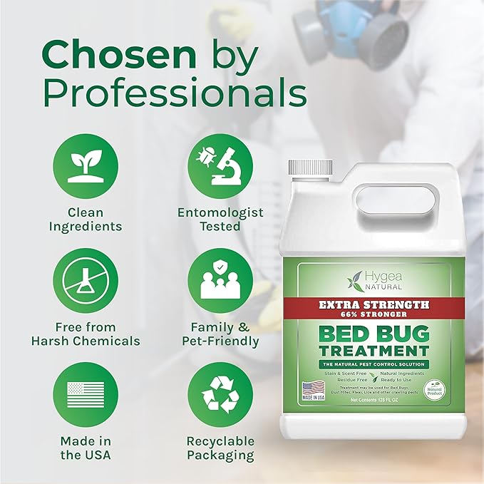 Hygea Natural Extra Strength Bed Bug & Mite Spray- Child & Pet friendly - Stain & Odor Free - 66% Stronger Natural Formula (128 oz)