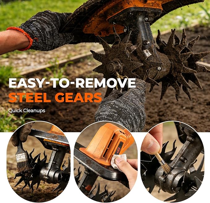 Cordless Electric Tiller Cultivator, 21V Battery Powered Garden Tiller with 2×4.0Ah Batteries, 9″ Tilling Width & 6.6″ Depth, 360RPM 48 Rust-Resistant Blades for Soil & Gardening