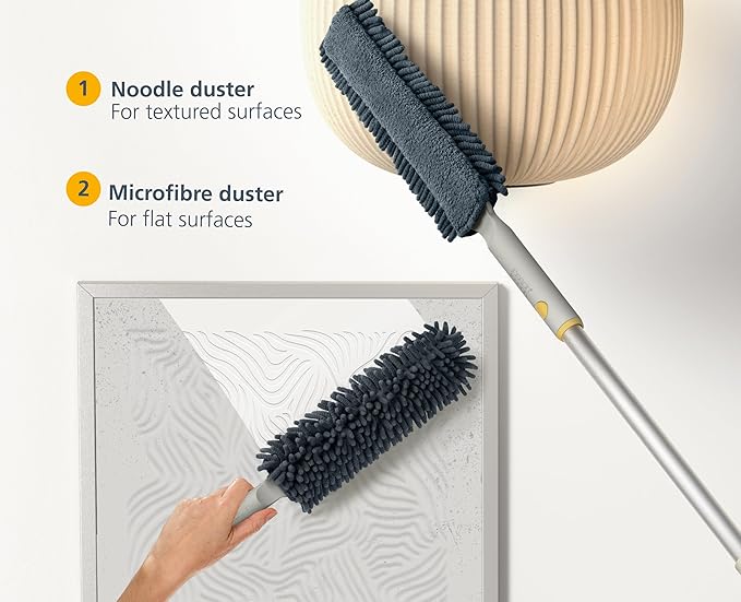 Joseph Joseph CleanTech 3-in-1 Microfiber Machine Washable Dual Sided Duster with Storage Sheath and Duster Head Cleaning Tool