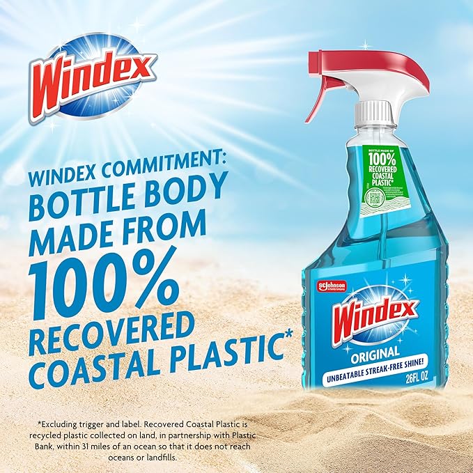 Windex Glass and Window Cleaner Spray Bottle, Packaging Designed to Prevent Leakage and Breaking, Surface Cleaning Spray, Original Blue Scent, 23 Fl Oz (Pack of 2)