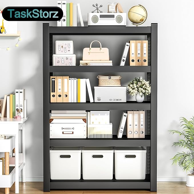 47" W Heavy-Duty Metal Storage Shelving, 5-Tier 3000 LBS Garage Shelves Unit, 71" H Ajustable Industrial Shelf for Garage, Warehouse, Home, Kitchen, Pantry, Office, Black