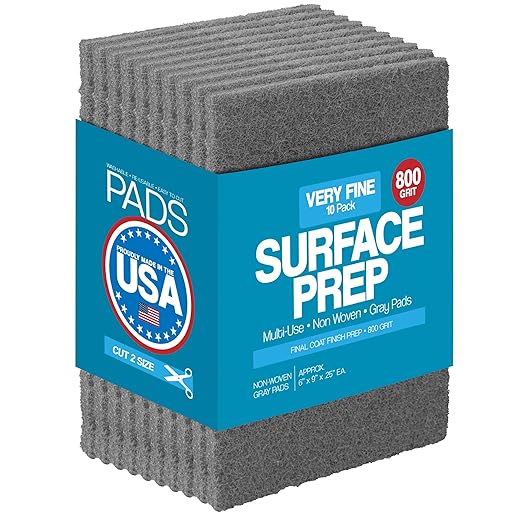 6" X 9" Non-Woven Grey Scuff Pads for Paint Prep, Very Fine Finishing Pads for Wood, Metal, Smoothing Surfaces Before Final Finish, Oxidation Removal, Restore Shine - 800 Grit - 10 Pack (Gray)