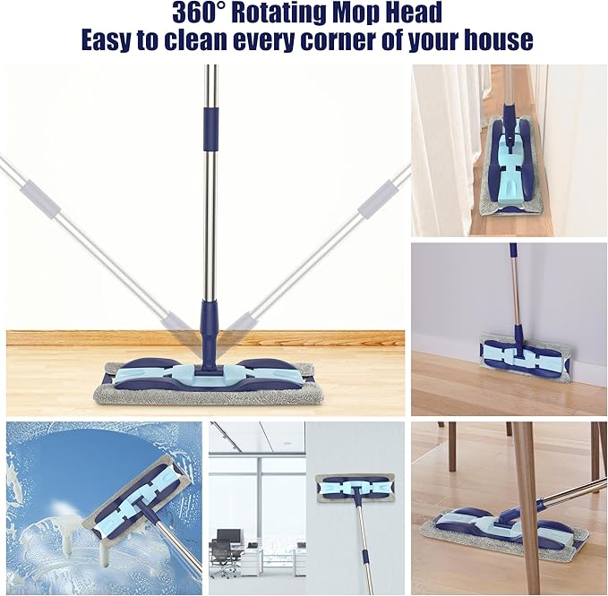 Microfiber Mops for Hardwood Floor Cleaning: MEXERRIS Flat Floor Mop with 4 Washable Pads 59" Adjustable Handle - Dust Dry Mop for Kitchen BathroomTile Laminate Wood Vinyl - Home Commercial Mops