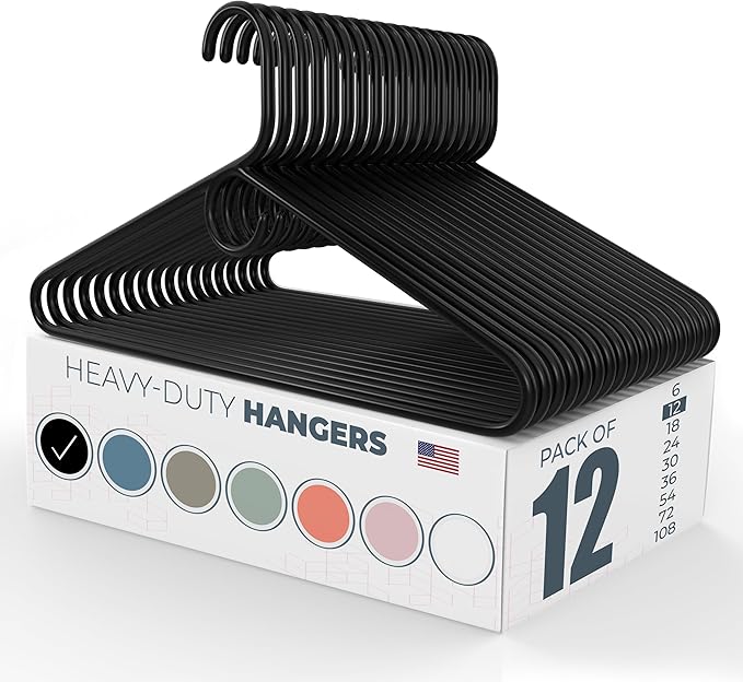 Neaties Heavy Duty Clothes Hangers 12 Pack – Made in The USA – 8lb Capacity Plastic Hangers for Adult Clothing – Durable for Pants, Coats, Jackets, or Jeans – Black