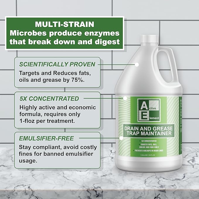 Drain and Grease Trap Maintainer- 1 Gallon (128 Treatments) - Biological Formula - Breaks Down Fats Oils and Grease - Grease Trap Treatment, Drain Deodorizer, Septic, Sewers