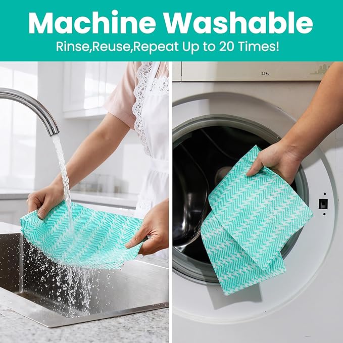 Reusable Cleaning Towels Reusable Cloths Dish Cloths, 100 Count Multi-Purpose Dry Handy Wipes Disposabel Kitchen Towels, Durable, Absoebent, Dry Quickly, Green, Handi Wipe